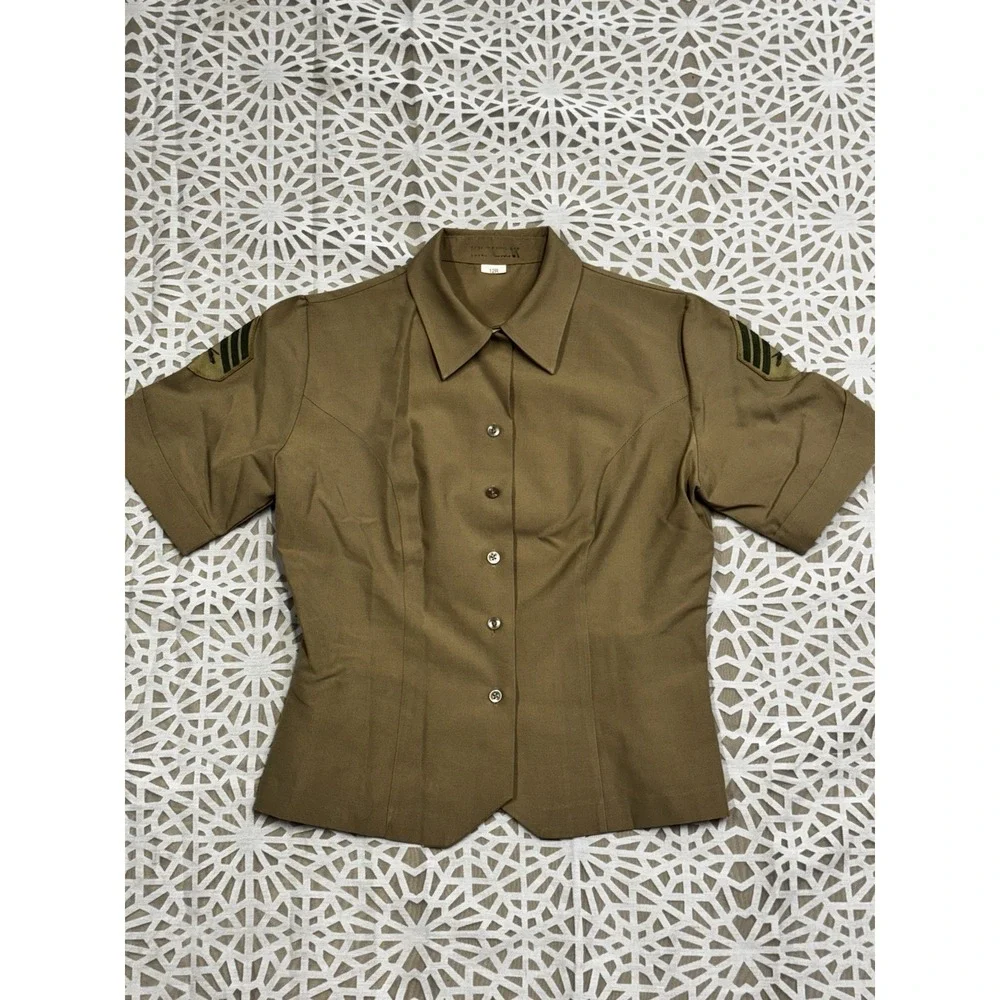 Vintage USMC Creighton Uniform Khaki Shirt Military Short Sleeve‎ Sz 12 Women's